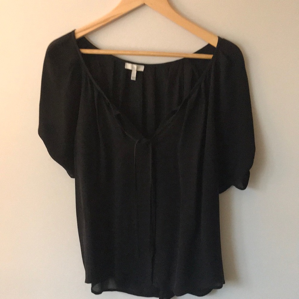 Joie silk top black tie neck shirt sleeves medium